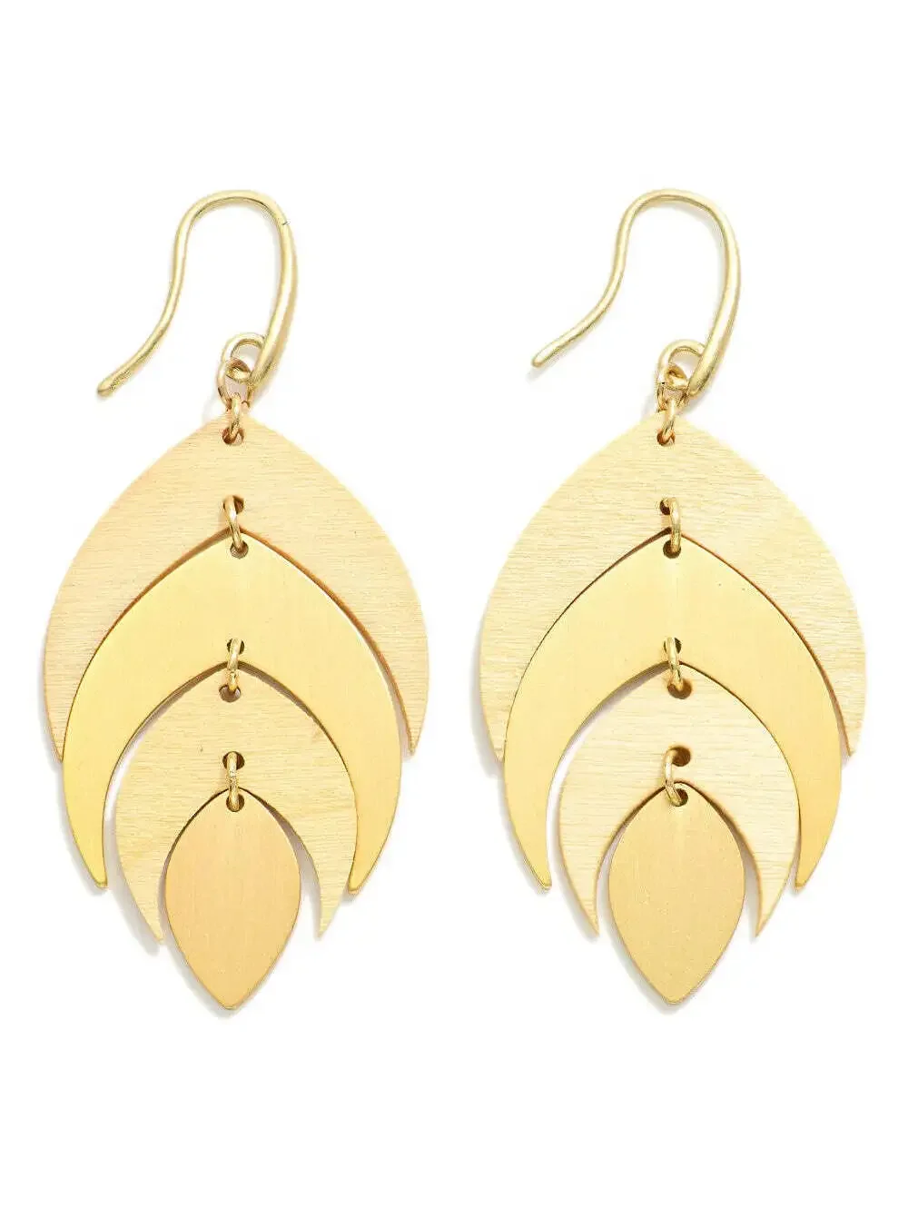 Linked Wood Metal Tone Layered Leaf Statement Drop Earrings